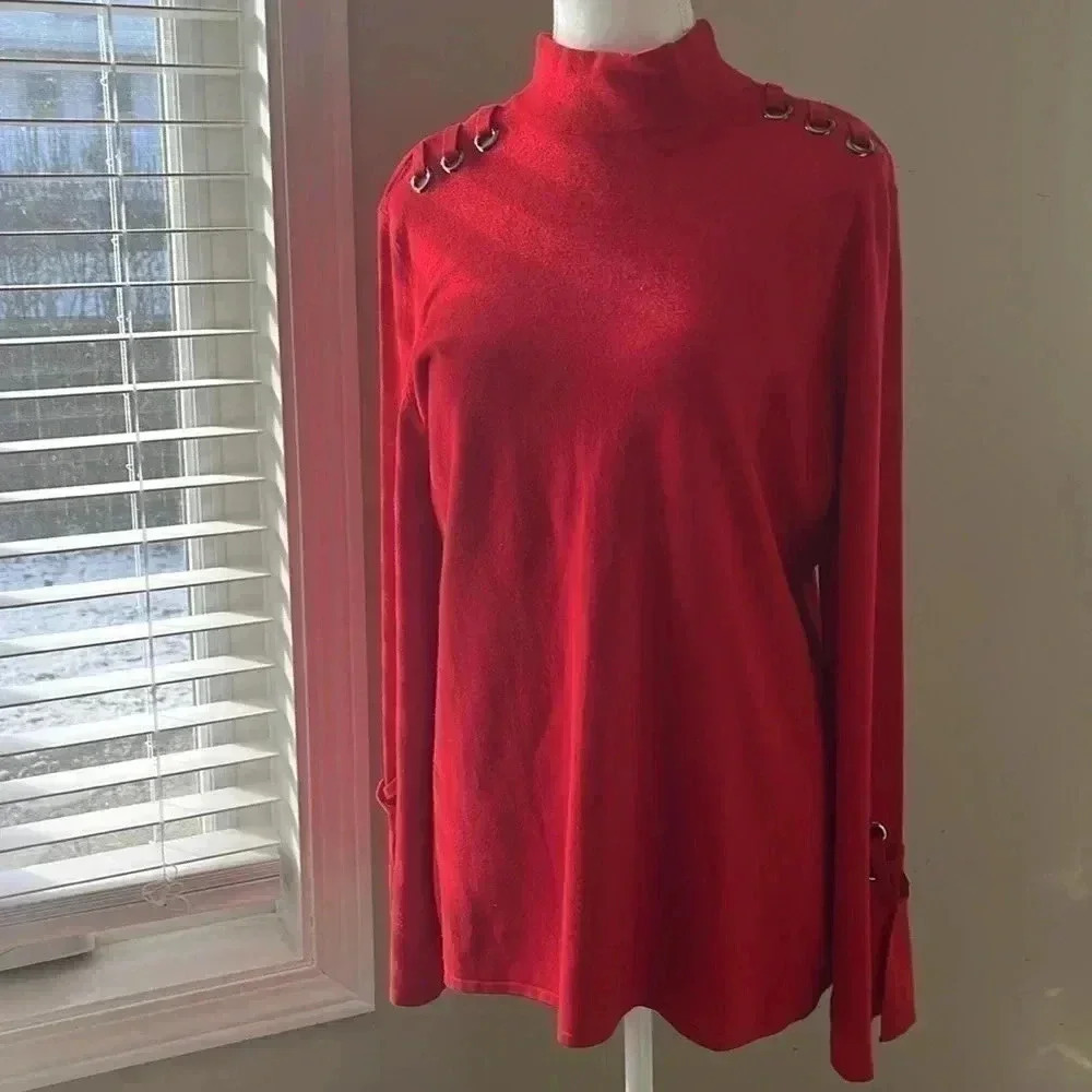 ❤️2/$60❤️[L]Hilary Radley for Katherine Barclay Red Cotton Blend Tunic Sweater
